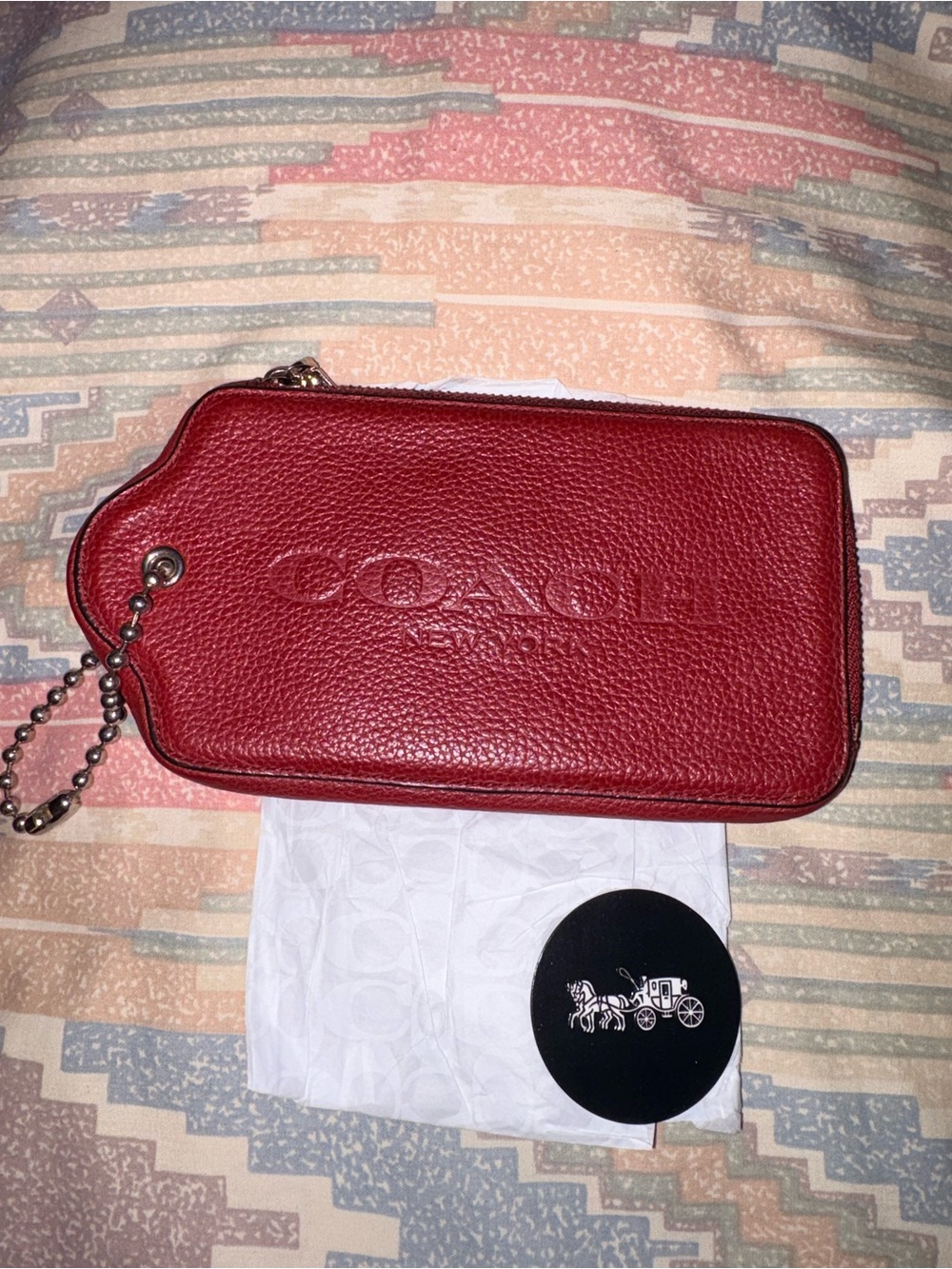 Rare Coach Hangtag Red Leather Zip Wristlet